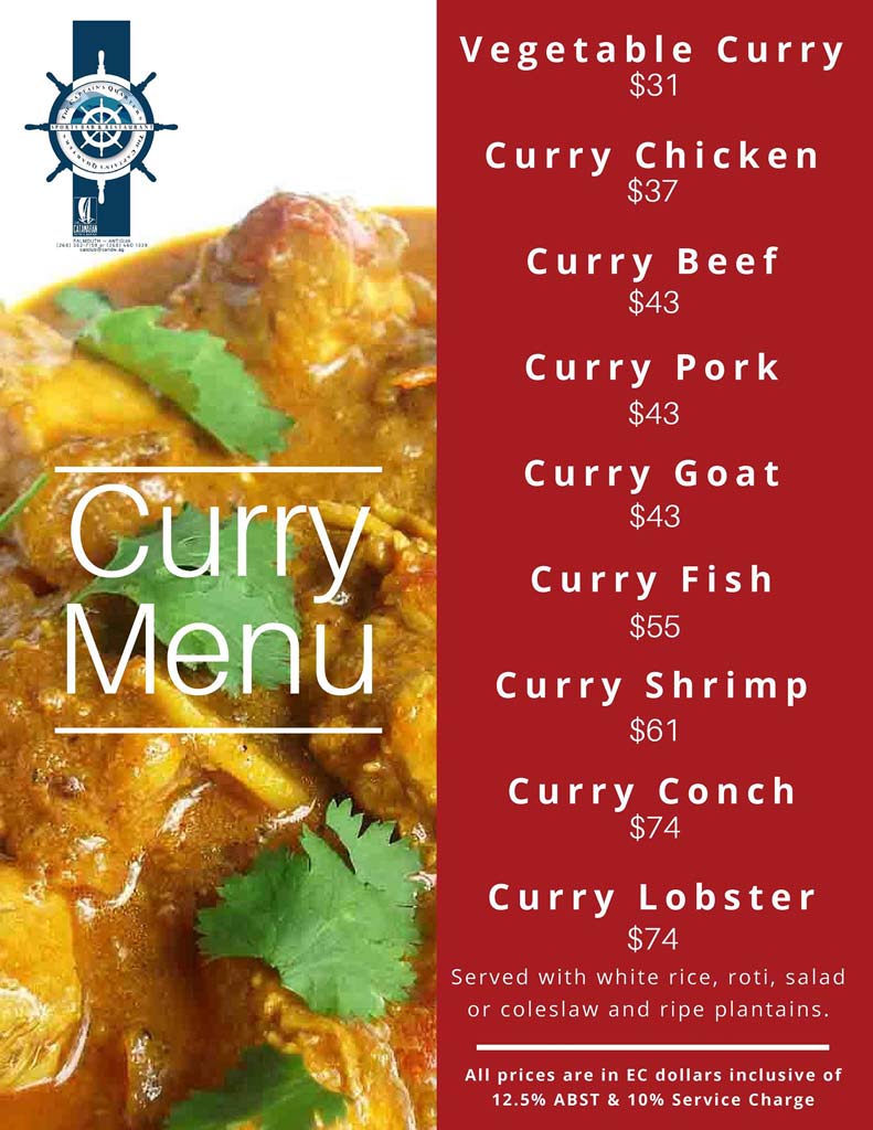 Captain's Quarters curry menu