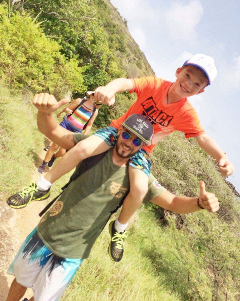 Happy Heights hiker with child