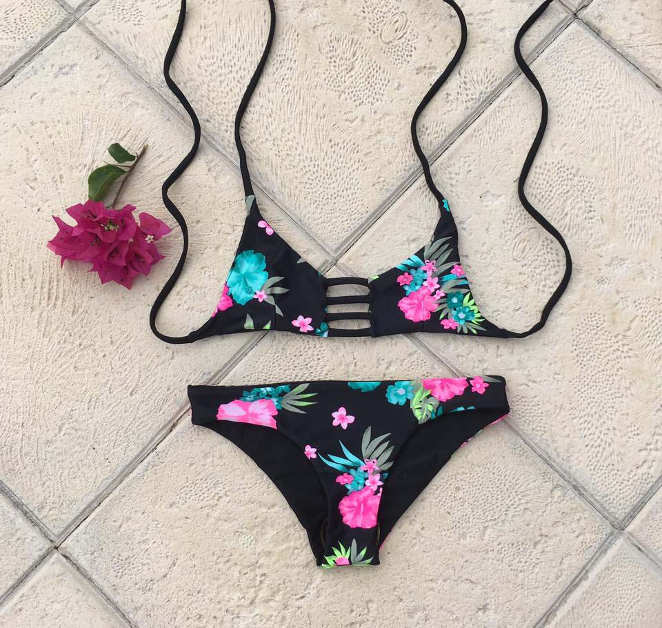 Makai black and flower bikini