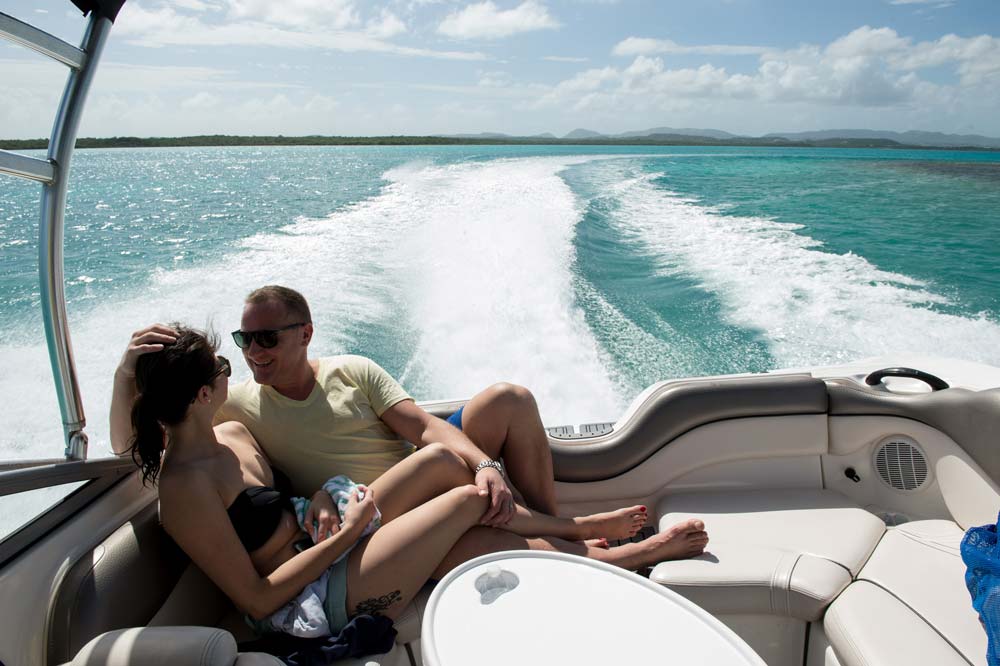 Undersea Odyssey couple on speeding boat